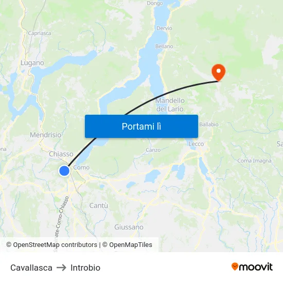 Cavallasca to Introbio map