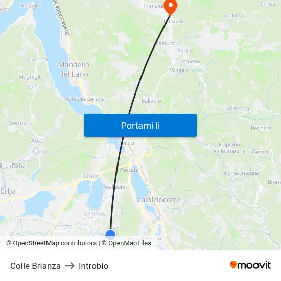 Colle Brianza to Introbio map