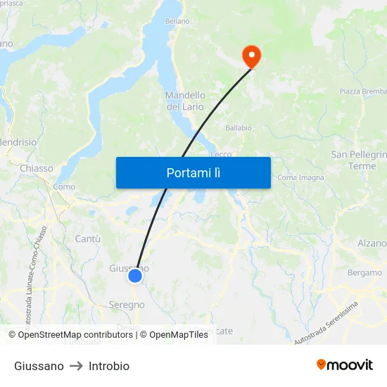 Giussano to Introbio map