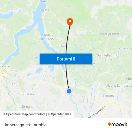 Imbersago to Introbio map