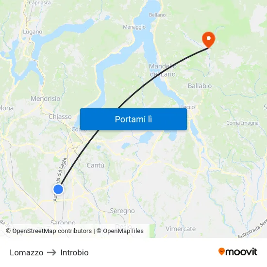 Lomazzo to Introbio map