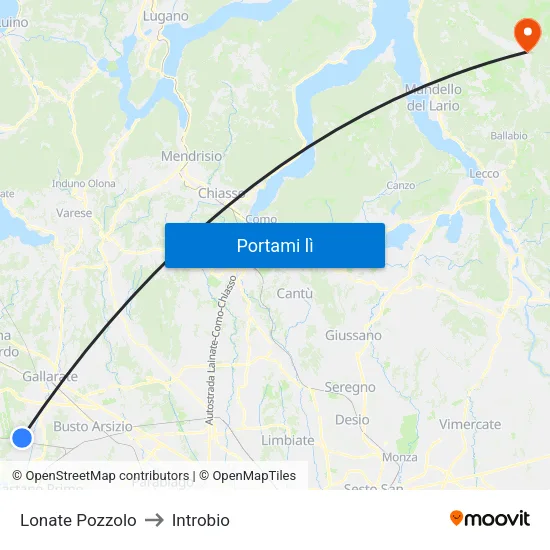 Lonate Pozzolo to Introbio map