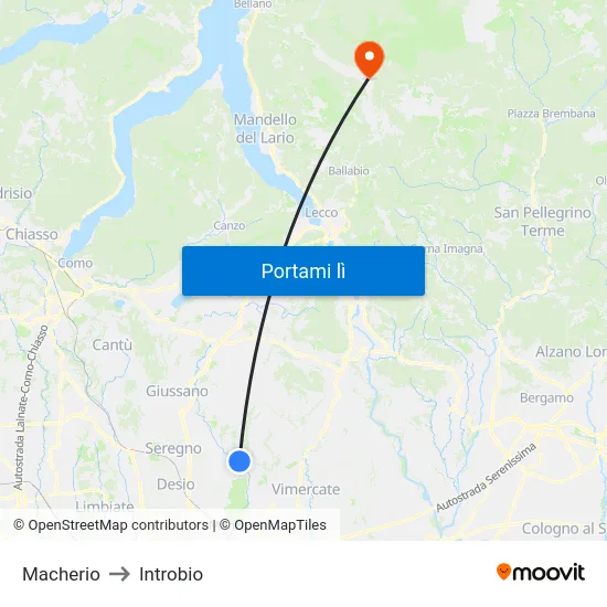 Macherio to Introbio map