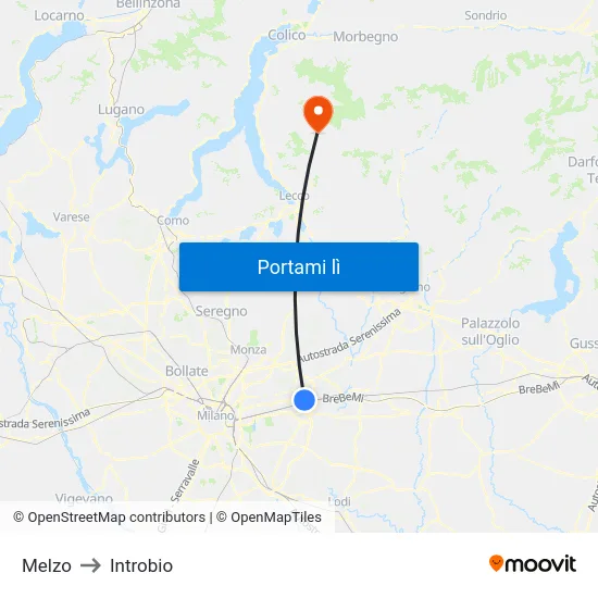 Melzo to Introbio map