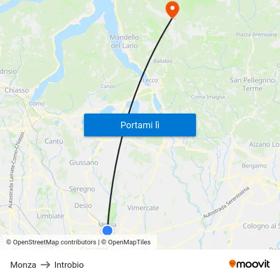 Monza to Introbio map