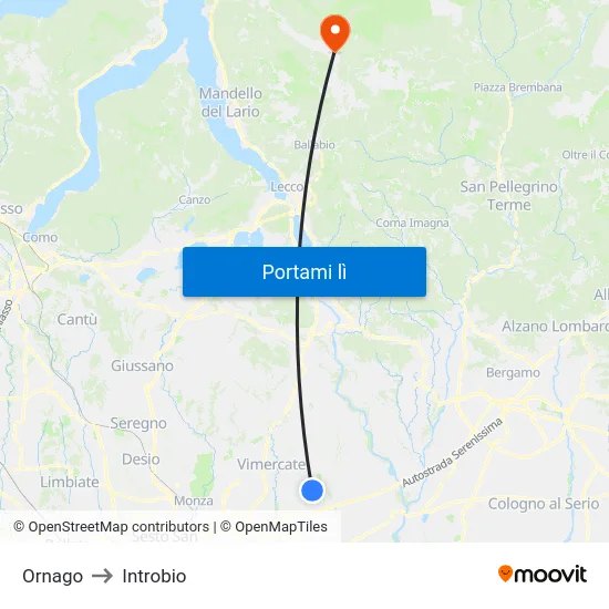 Ornago to Introbio map