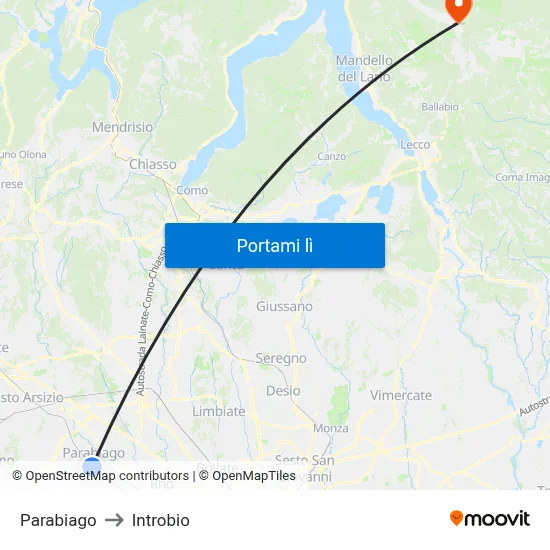 Parabiago to Introbio map