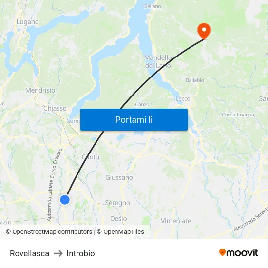 Rovellasca to Introbio map