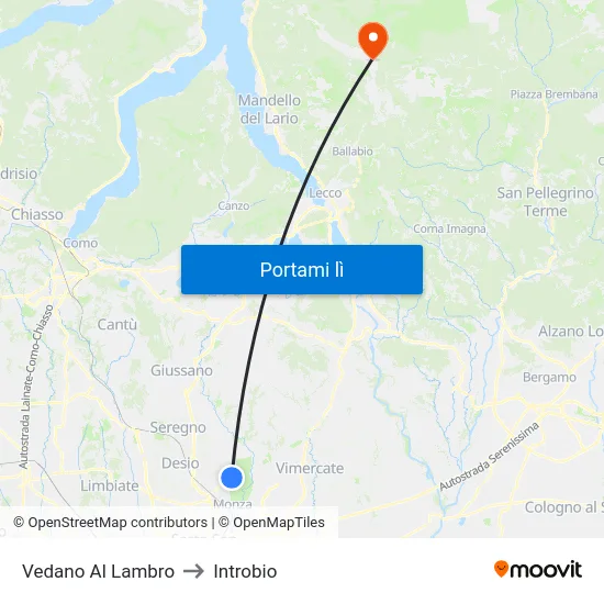 Vedano Al Lambro to Introbio map
