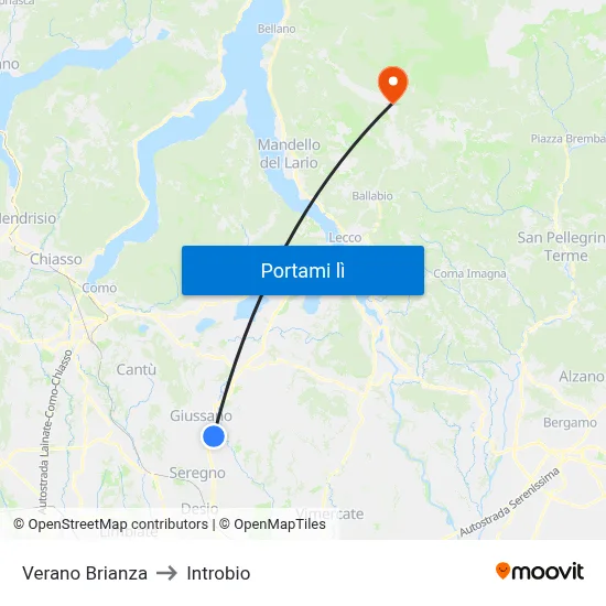 Verano Brianza to Introbio map