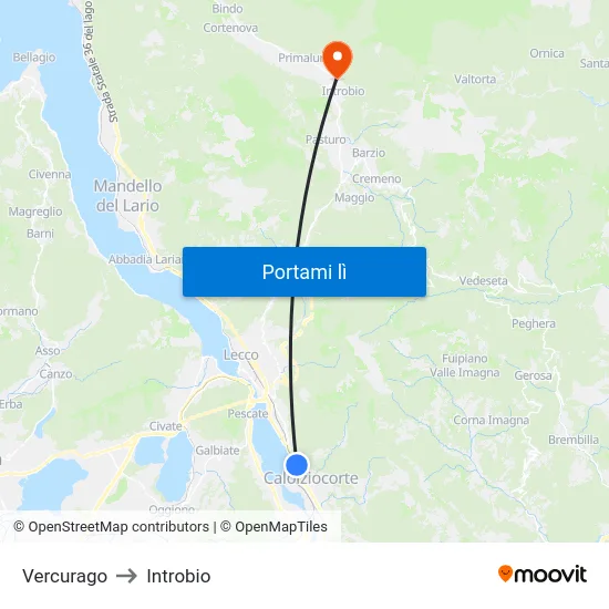 Vercurago to Introbio map