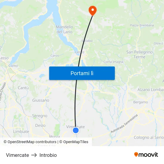 Vimercate to Introbio map