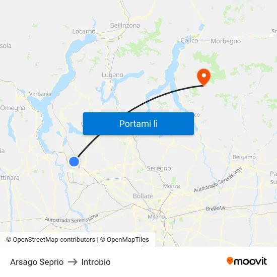 Arsago Seprio to Introbio map