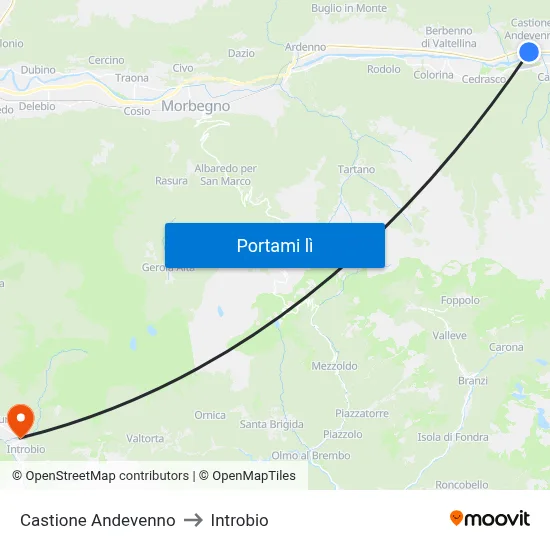 Castione Andevenno to Introbio map