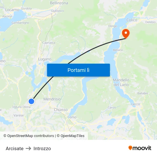 Arcisate to Introzzo map