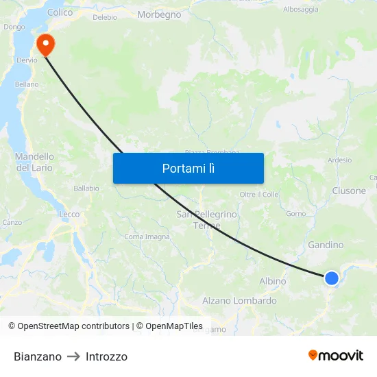 Bianzano to Introzzo map