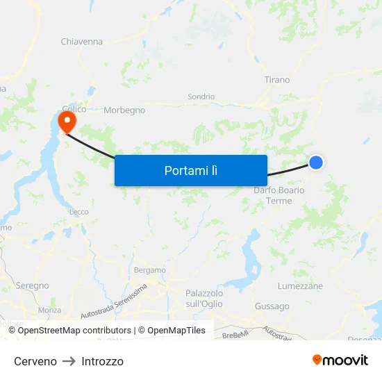 Cerveno to Introzzo map