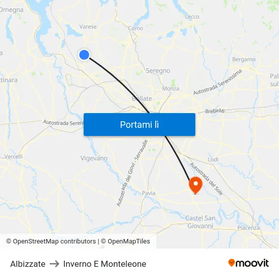 Albizzate to Inverno E Monteleone map