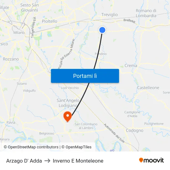 Arzago D' Adda to Inverno E Monteleone map