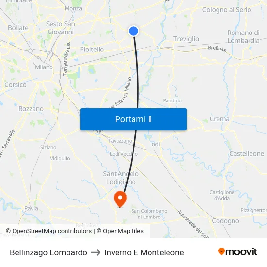 Bellinzago Lombardo to Inverno E Monteleone map