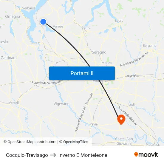 Cocquio-Trevisago to Inverno E Monteleone map