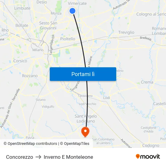 Concorezzo to Inverno E Monteleone map