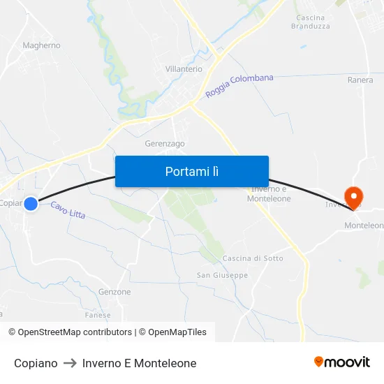 Copiano to Inverno E Monteleone map