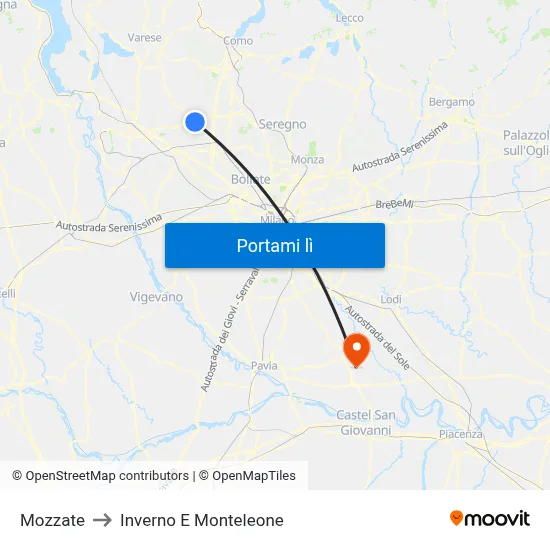 Mozzate to Inverno E Monteleone map
