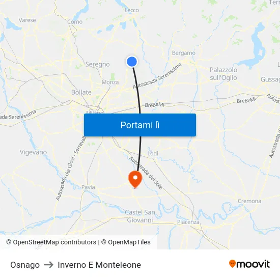 Osnago to Inverno E Monteleone map