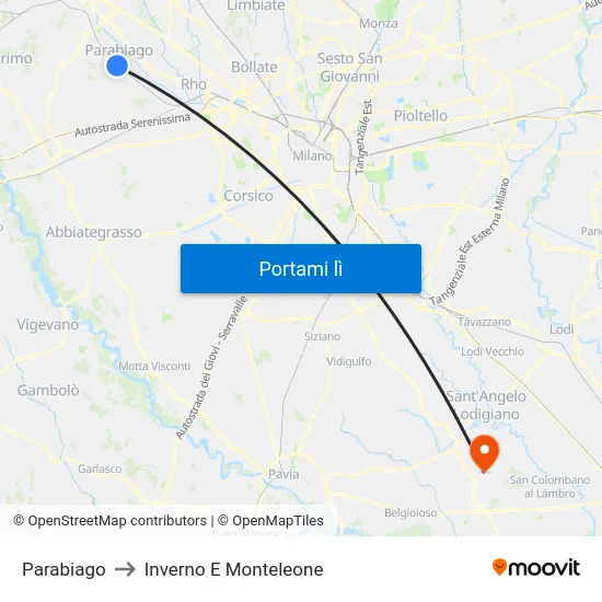 Parabiago to Inverno E Monteleone map