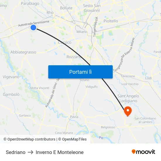 Sedriano to Inverno E Monteleone map