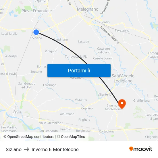 Siziano to Inverno E Monteleone map