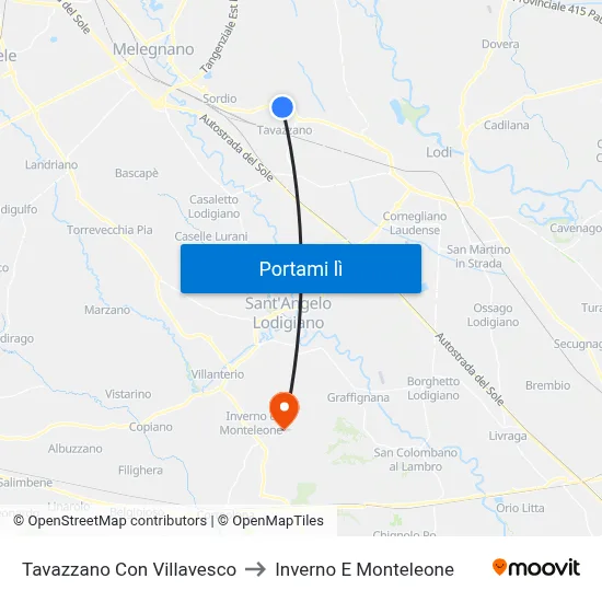 Tavazzano Con Villavesco to Inverno E Monteleone map