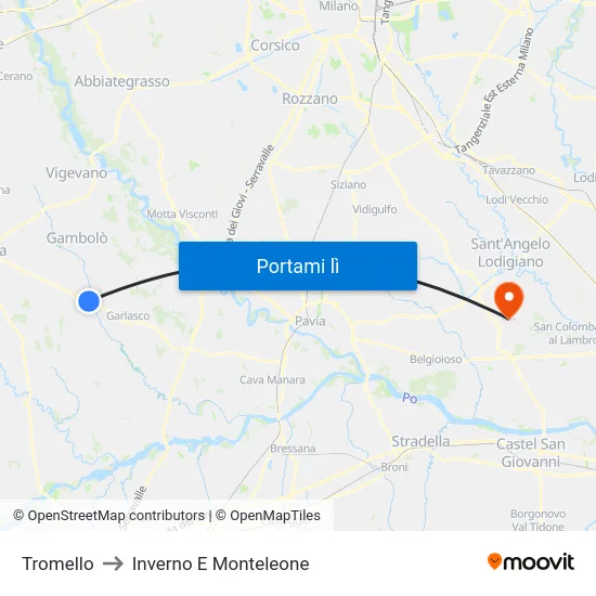 Tromello to Inverno E Monteleone map
