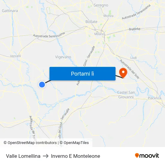 Valle Lomellina to Inverno E Monteleone map