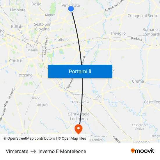 Vimercate to Inverno E Monteleone map
