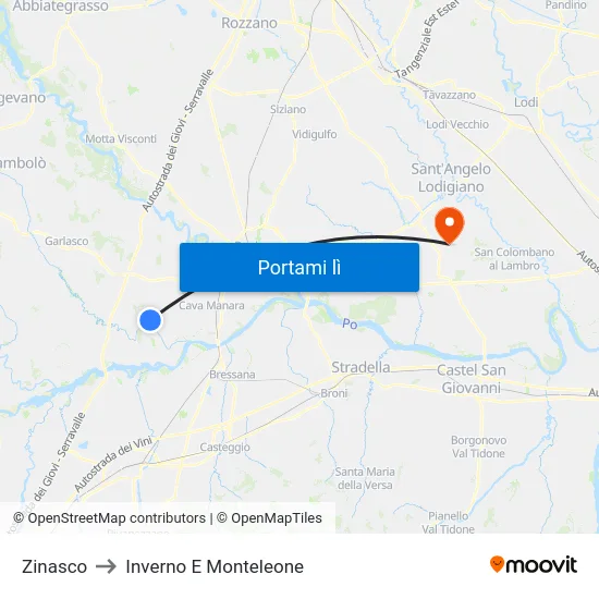 Zinasco to Inverno E Monteleone map
