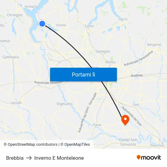 Brebbia to Inverno E Monteleone map