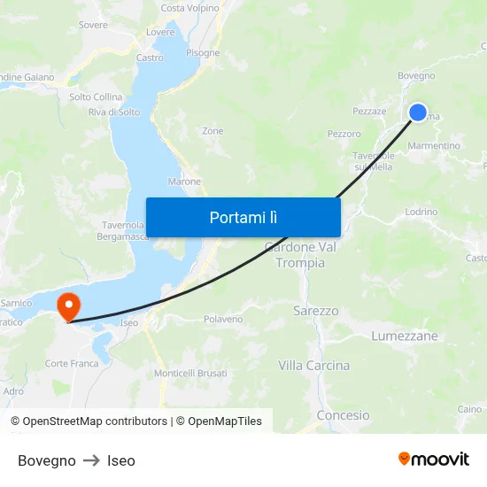 Bovegno to Iseo map