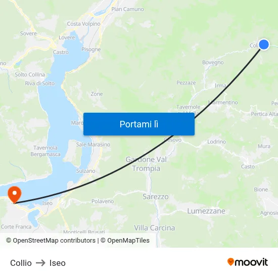 Collio to Iseo map
