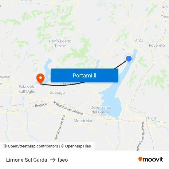 Limone Sul Garda to Iseo map