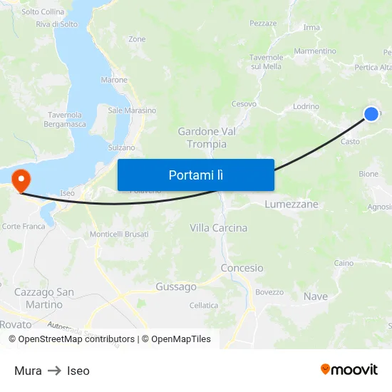 Mura to Iseo map