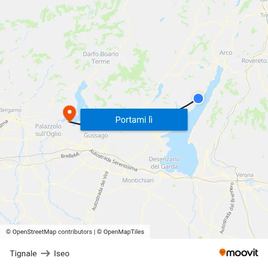 Tignale to Iseo map