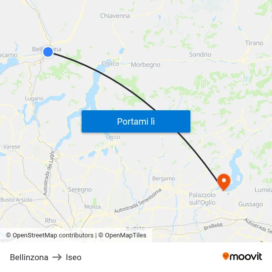 Bellinzona to Iseo map