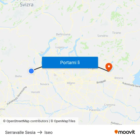 Serravalle Sesia to Iseo map
