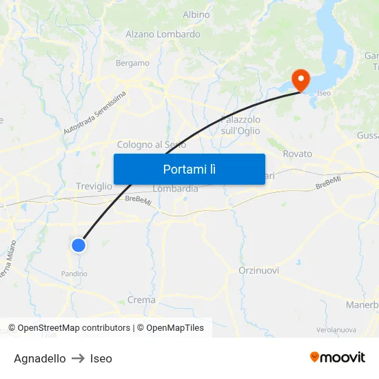 Agnadello to Iseo map