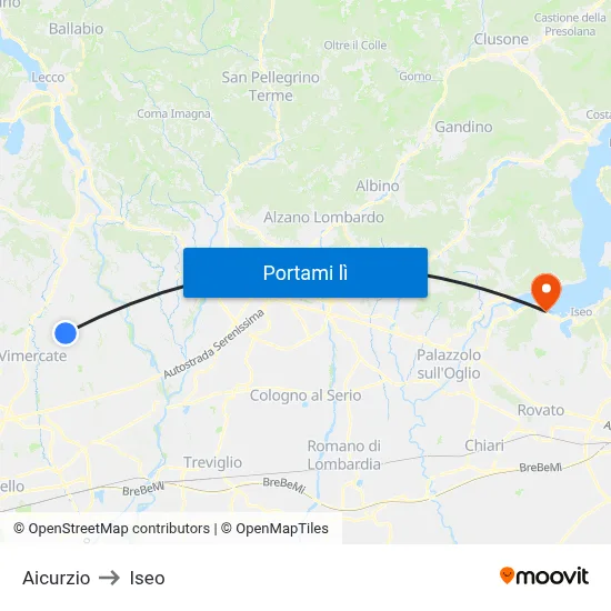 Aicurzio to Iseo map