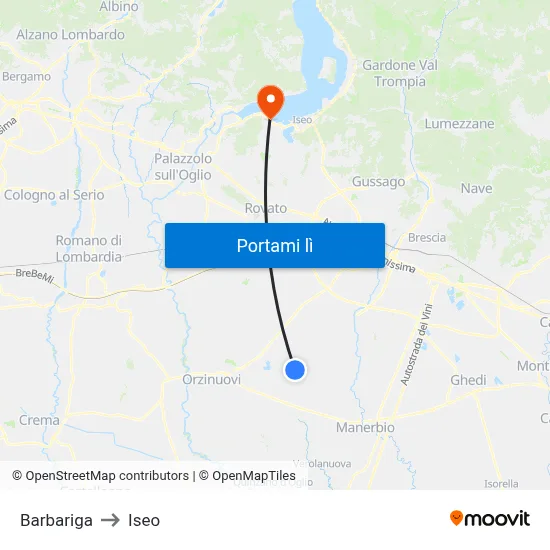 Barbariga to Iseo map