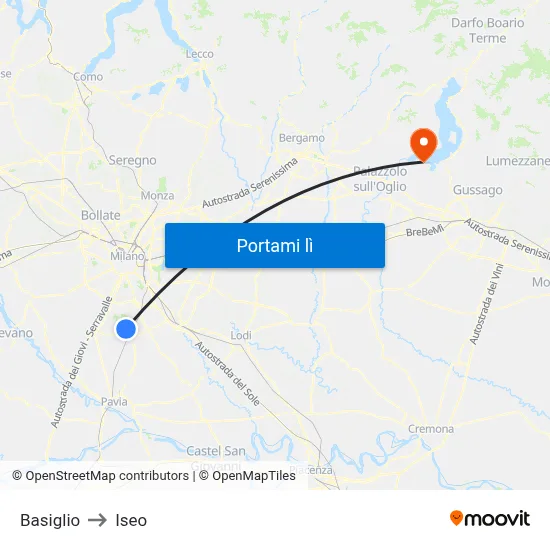 Basiglio to Iseo map