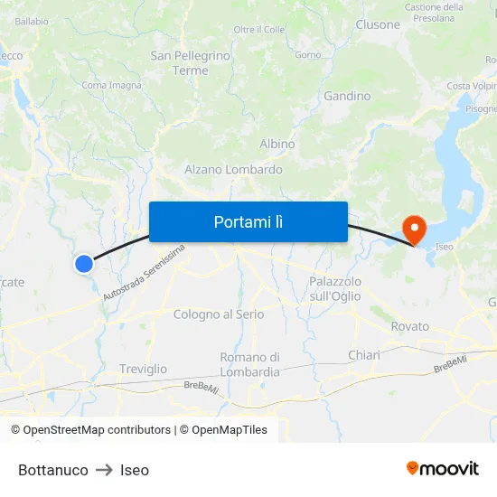 Bottanuco to Iseo map